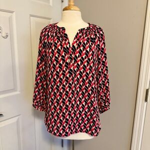 Banana Republic Navy and Pink Geometric Print  Blouse | Size Small